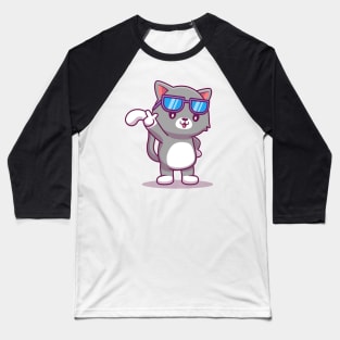 Cute Cat Wearing Glasses Baseball T-Shirt